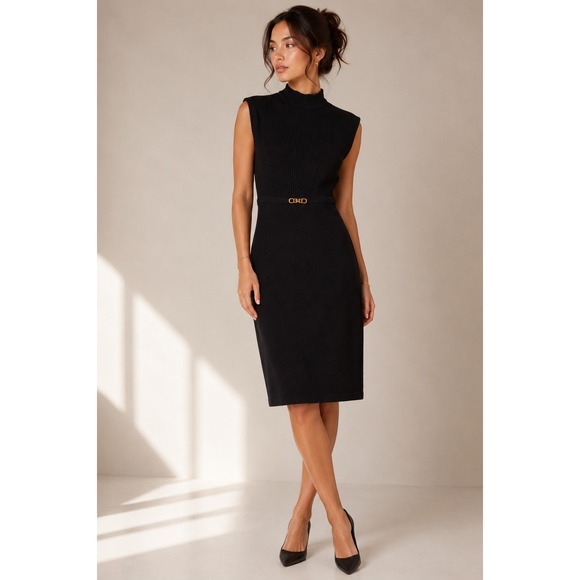 St. John Dresses & Skirts - Vintage St. John Knit Dress S Black Santana Mock Neck Ribbed Quiet Luxury chic